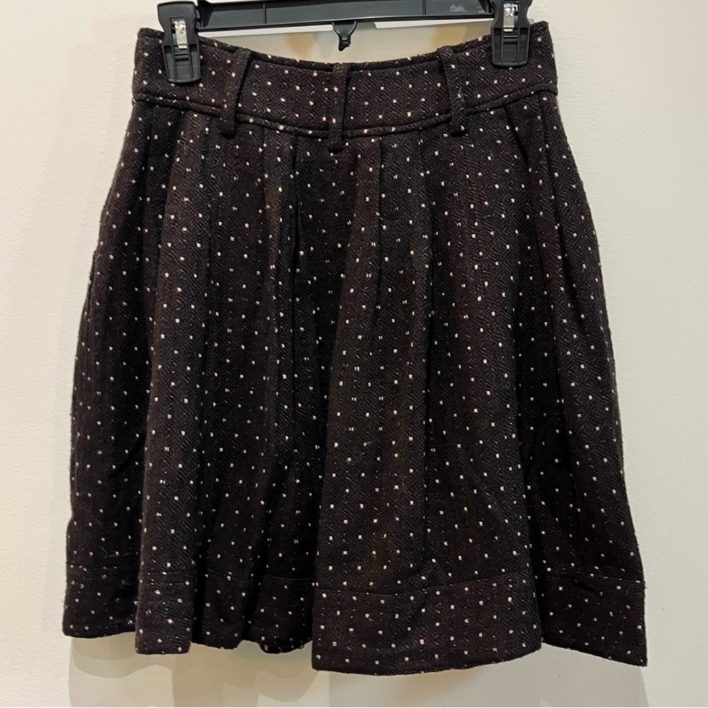 Walter Baker | Brown & Pink Polka Dot, Wool Pleated Skirt | sz 2